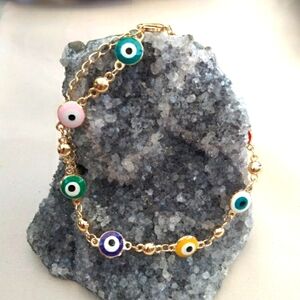 Multi Color Eye Bracelet. 18k GP Anklet/Bracelet.